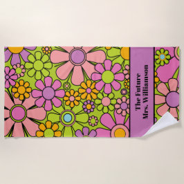 レトロガーデンフラワーズ60s 70s花柄の花嫁 ビーチタオル