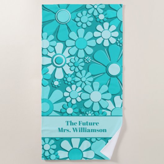 レトロガーデンフラワーズ60s 70s花柄の花嫁 ビーチタオル (正面)