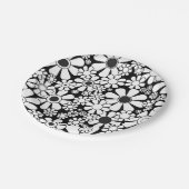 レトロガーデンフラワーブラック&ホワイトフローラ ペーパープレート (アングル)