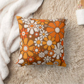 レトロガーデンフローラ60s 70sパターンブラウン&オレンジ クッション (ブランケット)