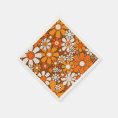 レトロガーデンフローラ60s 70sパターンブラウン&オレンジ スタンダードカクテルナプキン (角)