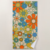 レトロガーデンフローラ60s 70sパターン ビーチタオル (正面)