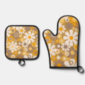 レトロガーデンフローラ60s 70sパターン 鍋つかみ&鍋敷きセット (正面)