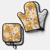 レトロガーデンフローラ60s 70sパターン 鍋つかみ&鍋敷きセット (正面/裏面)