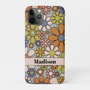 レトロガーデンヴィンテージ60s 70s花パーソナライズされた iPhone 11 proケース