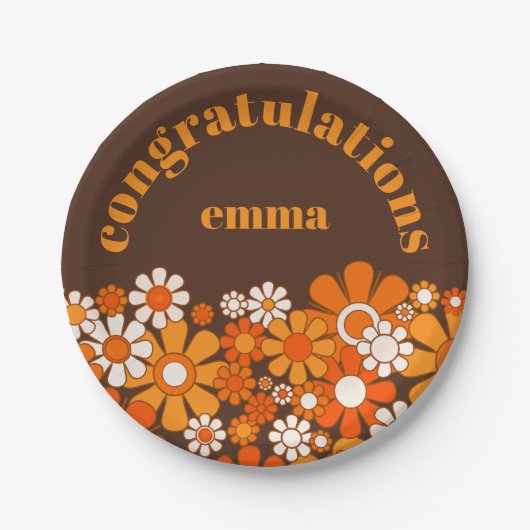 レトロガーデンヴィンテージ70sパーソナライズされたフローラ ペーパープレート (正面)