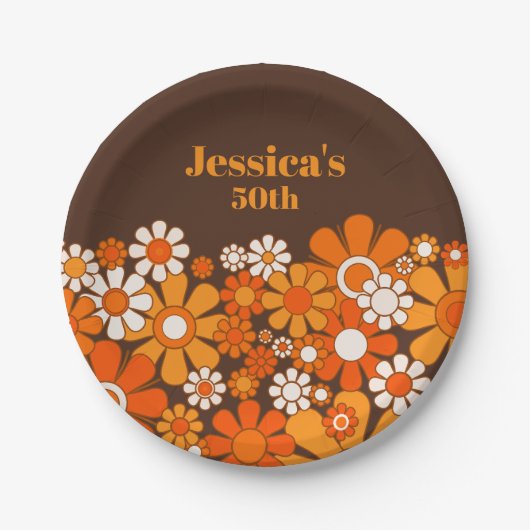 レトロガーデンヴィンテージ70sパーソナライズされた誕生日 ペーパープレート (正面)