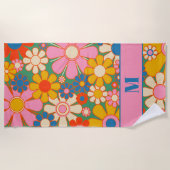 レトロガーデン花カラフル花柄 ビーチタオル (正面)