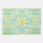 レトロガーデン花模様の緑と黄色 キッチンタオル (横)