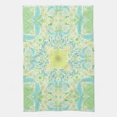 レトロガーデン花模様の緑と黄色 キッチンタオル (縦)