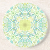 レトロガーデン花模様の緑と黄色 コースター (正面)