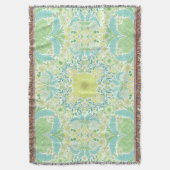 レトロガーデン花模様の緑と黄色 スローブランケット (正面縦)
