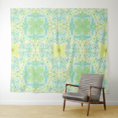 レトロガーデン花模様の緑と黄色 タペストリー (インサイチュ(横))