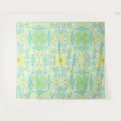 レトロガーデン花模様の緑と黄色 タペストリー (正面(横))