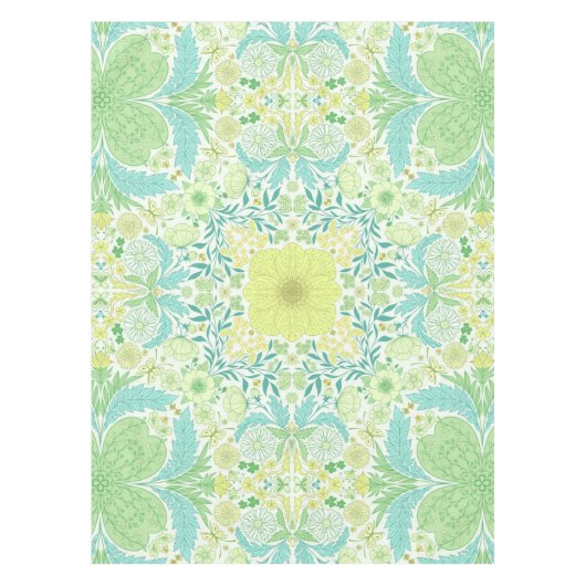 レトロガーデン花模様の緑と黄色 テーブルクロス (正面)