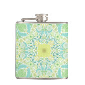 レトロガーデン花模様の緑と黄色 フラスク (正面)