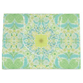 レトロガーデン花模様の緑と黄色 ラージペーパーバッグ (正面)