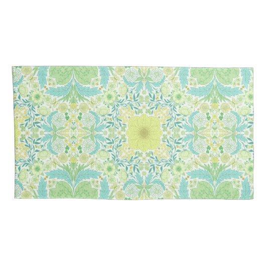 レトロガーデン花模様の緑と黄色 枕カバー (裏面-右)