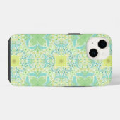 レトロガーデン花模様の緑と黄色 iPhoneケース (裏面横)