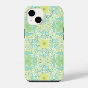 レトロガーデン花模様の緑と黄色 iPhone 14ケース