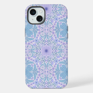 レトロガーデン花模様の青と紫 iPhone 15 PLUSケース