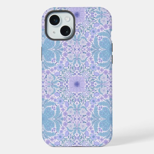 レトロガーデン花模様の青と紫 iPhoneケース (裏面)