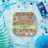 レトロガーデン花60s 70sボホフローラルパターン ペーパープレート (パーティー)