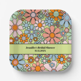 レトロガーデン花60s 70sボホフローラルパターン ペーパープレート