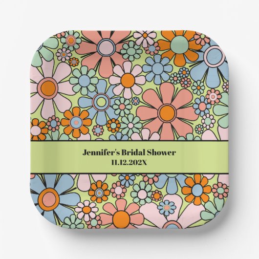 レトロガーデン花60s 70sボホフローラルパターン ペーパープレート (正面)