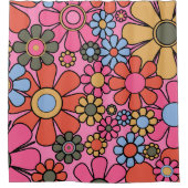 レトロガーデン花60s 70s明るい花柄 シャワーカーテン (正面)