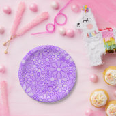 レトロガーデン花60s 70s花柄パープル ペーパープレート (パーティー)