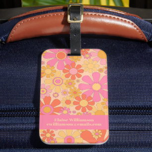 レトロガーデン花60s 70s花柄ピンク ラゲッジタグ