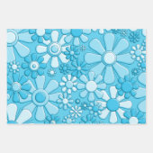 レトロガーデン花60s 70s花柄ブルー ラッピングペーパーシート (正面3)