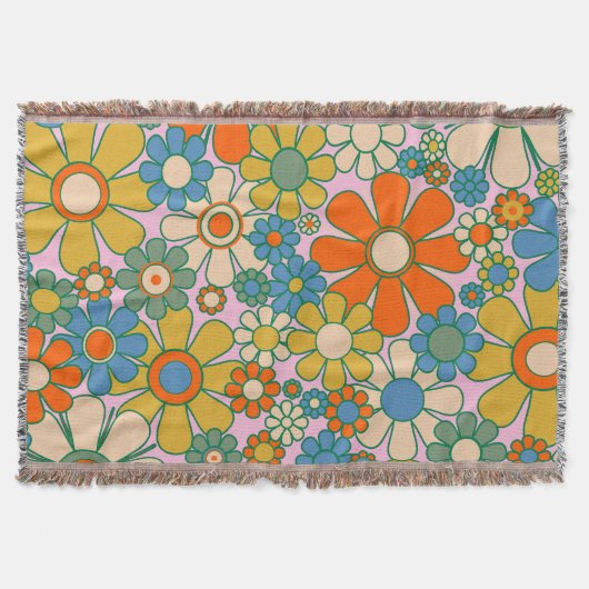 レトロガーデン花60s 70s花柄 スローブランケット (正面)