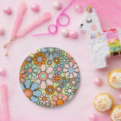 レトロガーデン花Groovy 60s 70s春パターン ペーパープレート (パーティー)