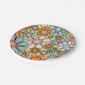 レトロガーデン花Groovy 60s 70s春パターン ペーパープレート (アングル)