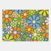 レトロガーデン花Groovy 60s 70s カラフル ラッピングペーパーシート (正面)