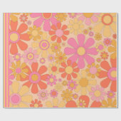 レトロガーデン60s 70sヴィンテージフローラストライプピンク ラッピングペーパー (フラット)