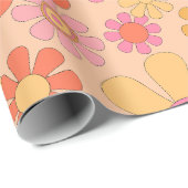 レトロガーデン60s 70sヴィンテージフローラストライプピンク ラッピングペーパー (ロールコーナー)