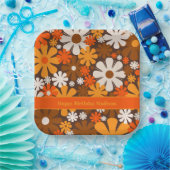 レトロガーデン70s 60sブラウン&オレンジフローラルパターン ペーパープレート (パーティー)