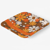 レトロガーデン70s 60sブラウン&オレンジフローラルパターン ペーパープレート (傾斜あり)