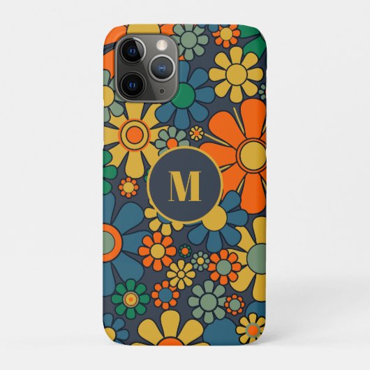 レトロガーデンGroovyフローラ60s 70sパターンイニシャル Case-Mate iPhoneケース (裏)