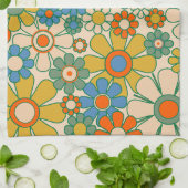 レトロガーデンGroovyフローラ60s 70sパターン キッチンタオル (折り畳み)