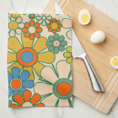 レトロガーデンGroovyフローラ60s 70sパターン キッチンタオル (四つ折り)
