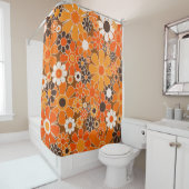 レトロガーデンGroovyフローラ60s 70sパターン シャワーカーテン (インサイチュ)