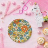 レトロガーデンGroovyフローラ60s 70sパターン ペーパープレート (パーティー)