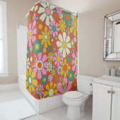 レトロガーデンGroovy 60s 70sフローラルパターン シャワーカーテン (インサイチュ)
