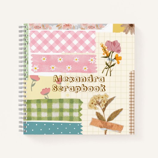 レトロガーリースタイルスクラップブック紙背景かわいい ノートブック (正面)