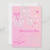 レトロガーリーピンクシルバーディスコボールガレンティンの日 招待状 (正面)