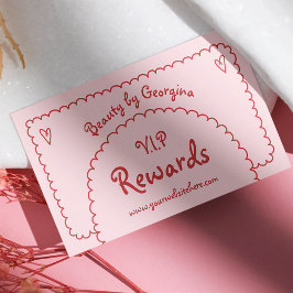 レトロガーリーレッドピンク手描きボお洒落ホ ロイヤリティカード